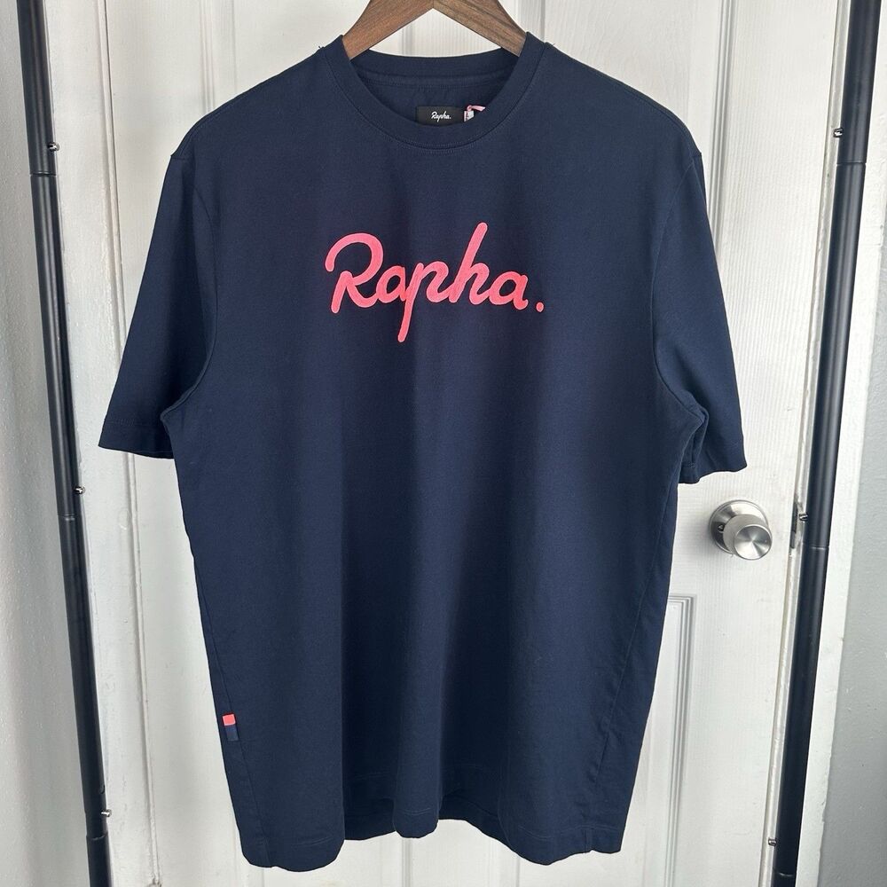 Rapha Embroidered Logo T-Shirt Mens Size XL Navy Blue Cotton Short Sleeve Shirt
